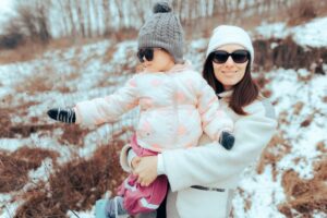 Happy,Fashionable,Mother,And,Daughter,Wearing,Sunglasses,In,Wintertime.,Mom